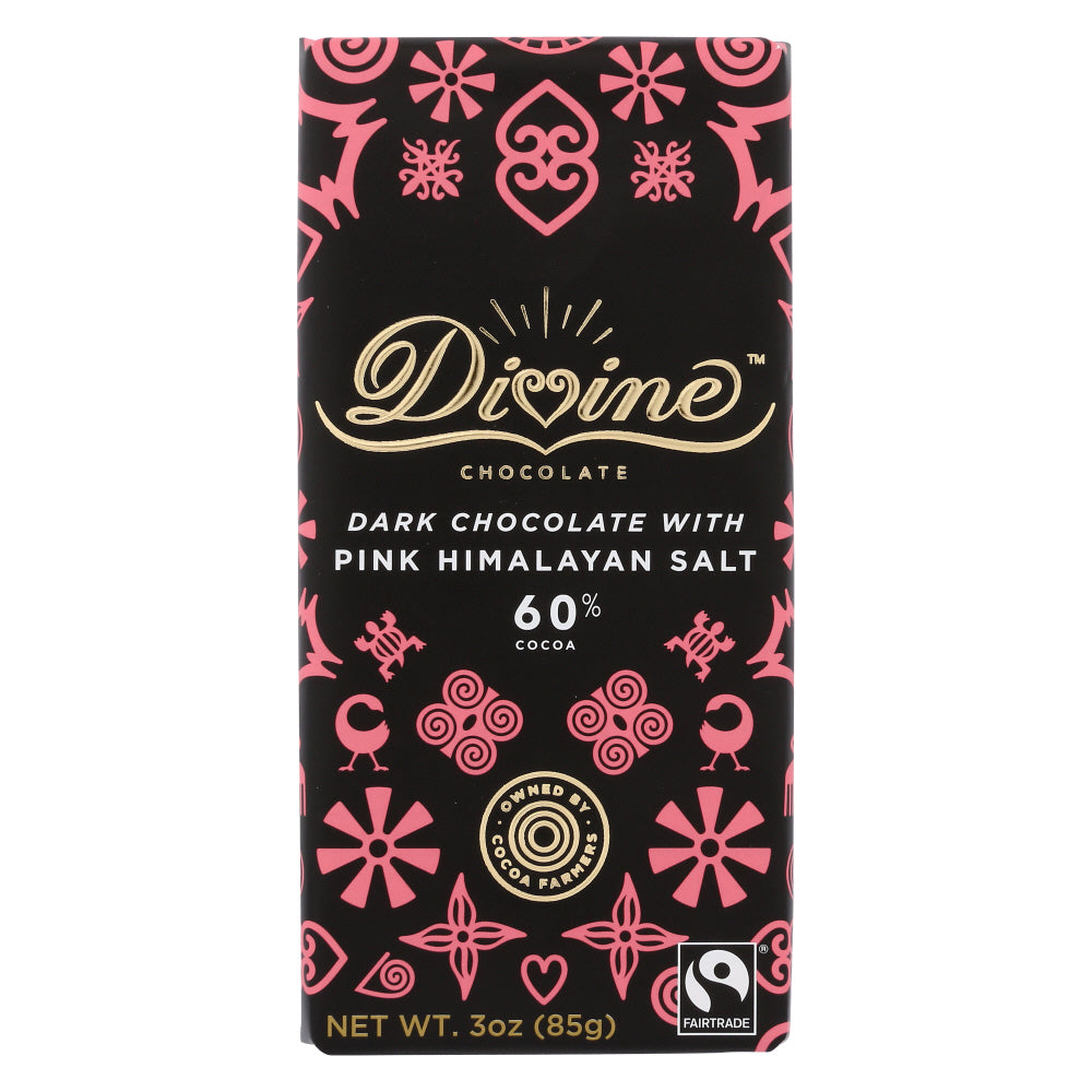 DIVINE CHOCOLATE: Dark Chocolate with Pink Himalayan Salt, 3 oz