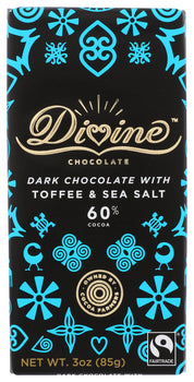 DIVINE CHOCOLATE: Dark Chocolate with Toffee and Sea Salt, 3 oz