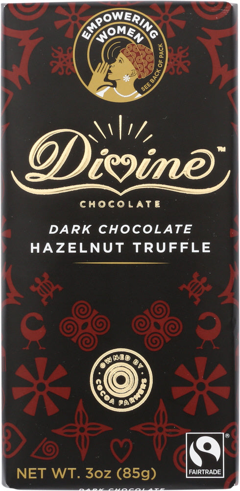 DIVINE CHOCOLATE: Dark Chocolate with Hazelnut Truffle, 3 oz