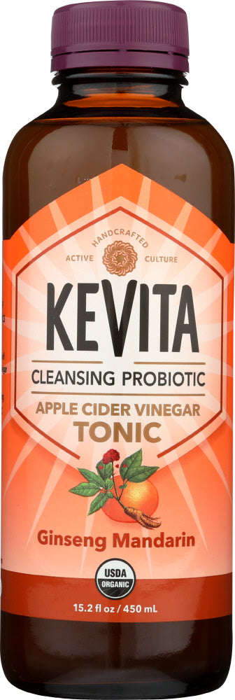 KEVITA: Organic Cleansing Probiotic Apple Cider Vinegar Tonic Ginseng Mandarin, 15.2 oz