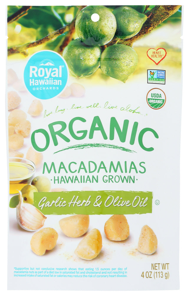 ROYAL HAWAIIAN ORCHARDS: Organic Garlic Herb & Olive Oil Macadamia Nuts, 4 oz