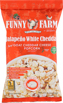 FUNNY FARMS: Goat Cheese Popcorn Jalape?o White Cheddar, 3 oz