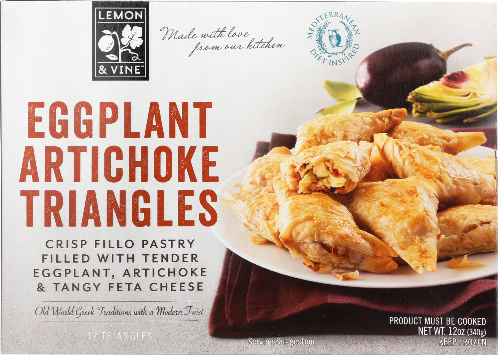 LEMON & VINE: Eggplant Artichoke Triangles, 12 oz