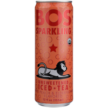 BOS: Unsweetened Sparkling Tea White Peach & Elderflower, 12 fl oz