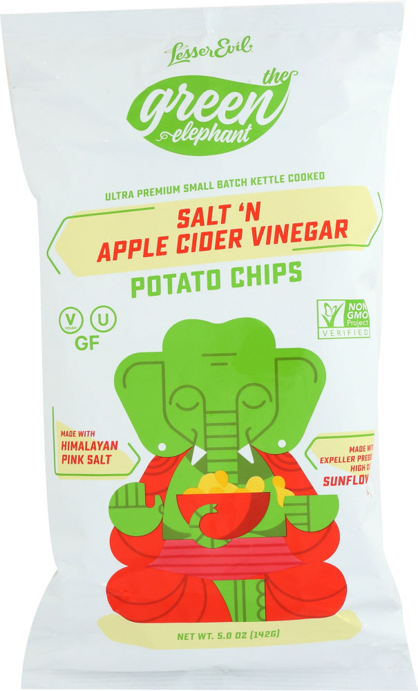 LESSER EVIL: Green Elephant Salt & Apple Cider Vinegar Potato Chips, 5 oz