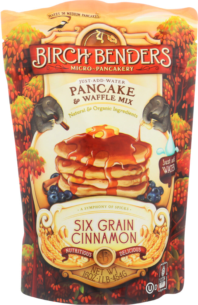 BIRCH BENDERS: Pancake Mix 6 Grain Cinnamon, 16 oz