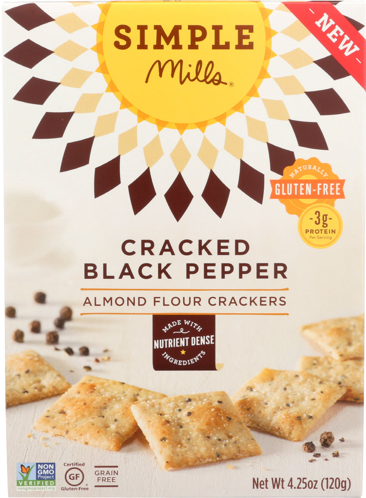 SIMPLE MILLS: Cracked Black Pepper Almond Flour Crackers, 4.25 oz