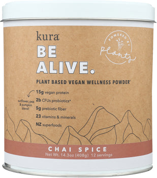 KURA NUTRITION: Plant Protein Wellness Powder Chai, 14.3 oz