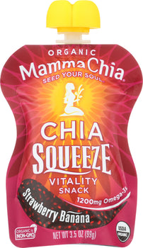 MAMMA CHIA: Organic Chia Squeeze Vitality Snack Strawberry Banana, 3.5 oz