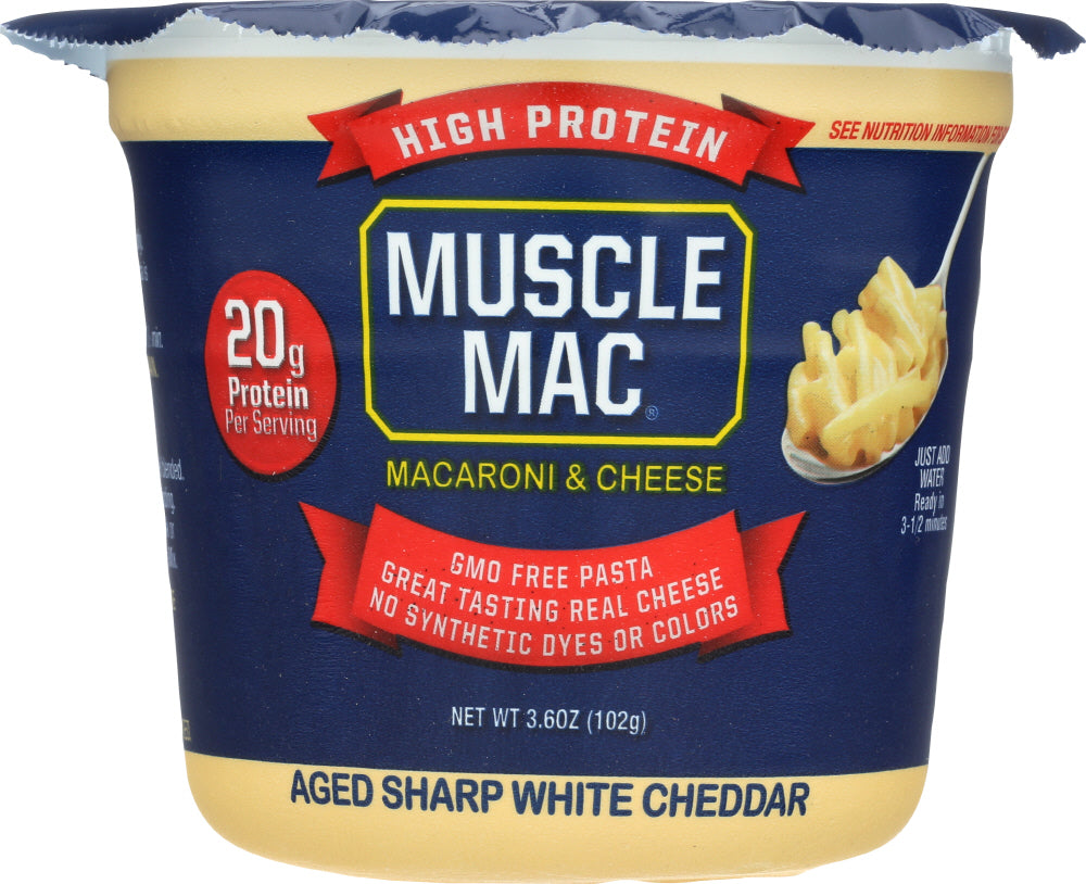 MUSCLE MAC: Macaroni and Cheese Microwave Cup Cheddar, 3.6 oz