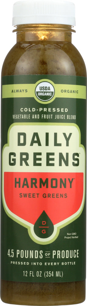 DRINK DAILY GREENS: Organic Harmony Sweet Greens Cold Pressed Juice, 12 oz