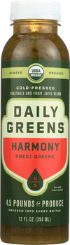 DRINK DAILY GREENS: Organic Harmony Sweet Greens Cold Pressed Juice, 12 oz