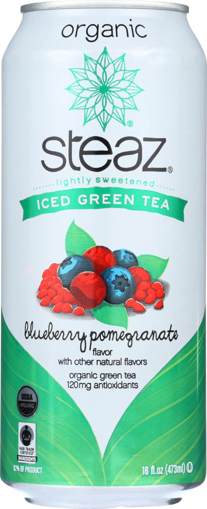 STEAZ: Organic Iced Green Tea Blueberry Pomegranate & Acai Lightly Sweetened, 16 oz