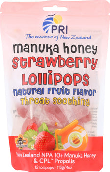 PRI: Lollipop Manuka Honey Strawberry, 12 ct