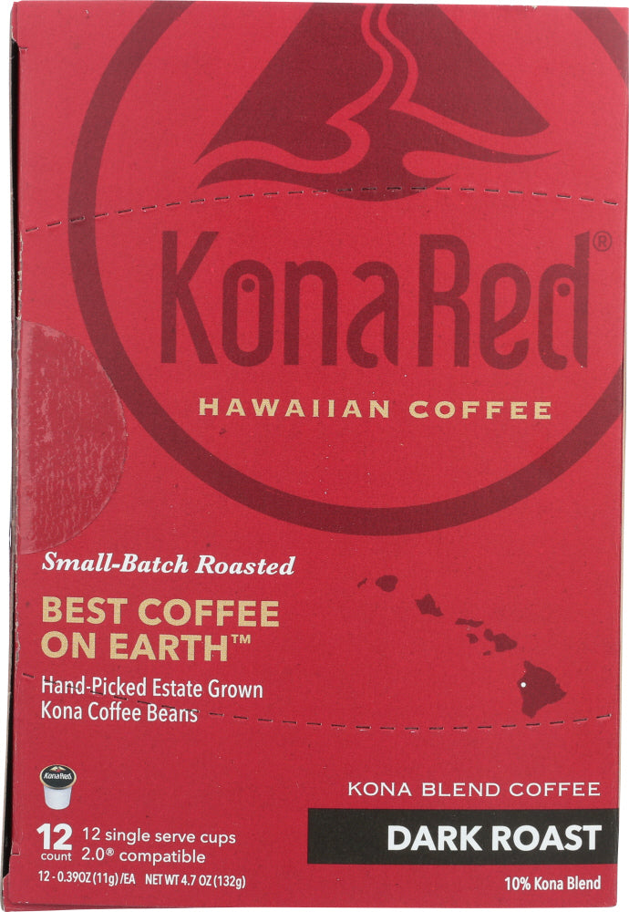 KONA RED: Single Serve Kona Blend Coffee Dark Roast, 12 ea