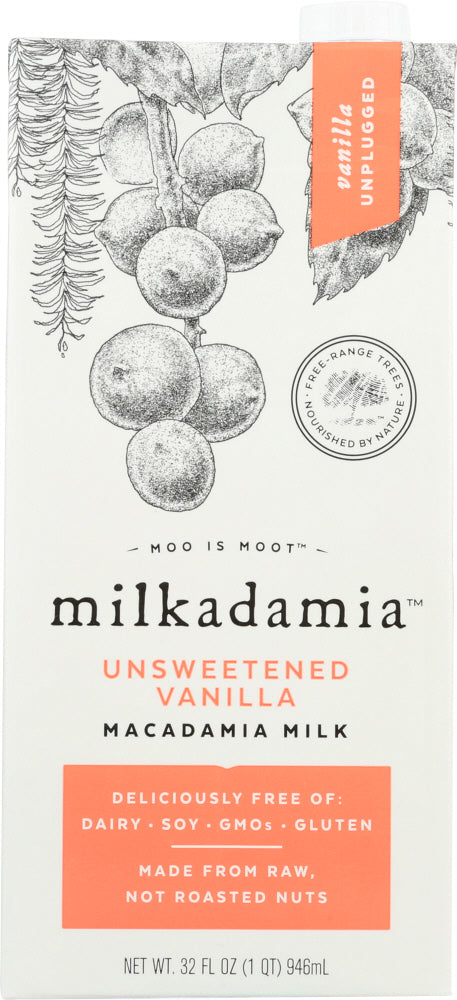 MILKADAMIA: Unsweetened Vanilla Macadamia Milk, 32 fl oz