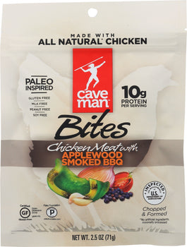 CAVEMAN FOODS: Bites Chicken Meat With Applewood Smoked, 2.5 Oz