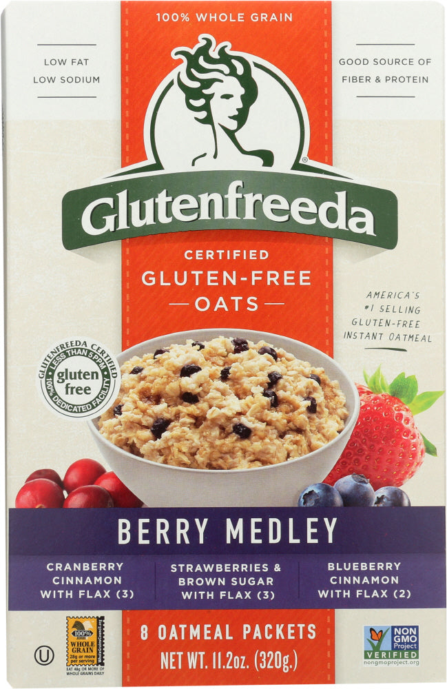 GLUTENFREEDA: Gluten Free Instant Oatmeal Berry Medley 8 Packets, 11.2 oz