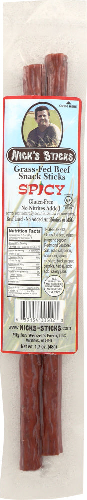 NICKS STICKS: Grass Fed Spicy Beef Snack Sticks, 1.7 oz