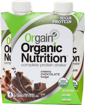 ORGAIN: Organic Nutritional Shake Creamy Chocolate Fudge 4 count, 44 oz