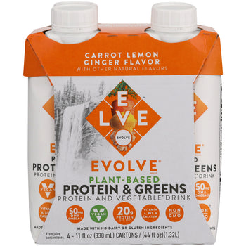 EVOLVE: Ready To Drink Protein & Greens Shake Carrot Lemon Ginger 4-11 fo, 44 fo