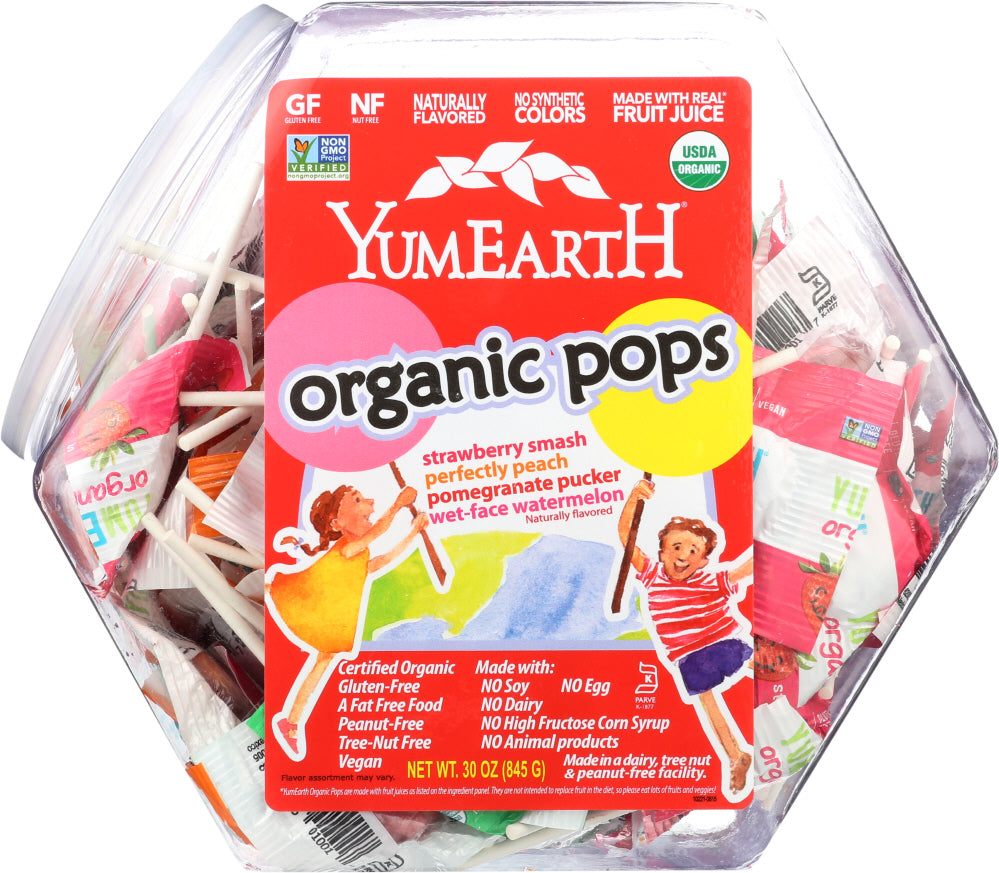 YUMMY EARTH: Organic Lollipops Counter Top Bin Assorted, 30 oz