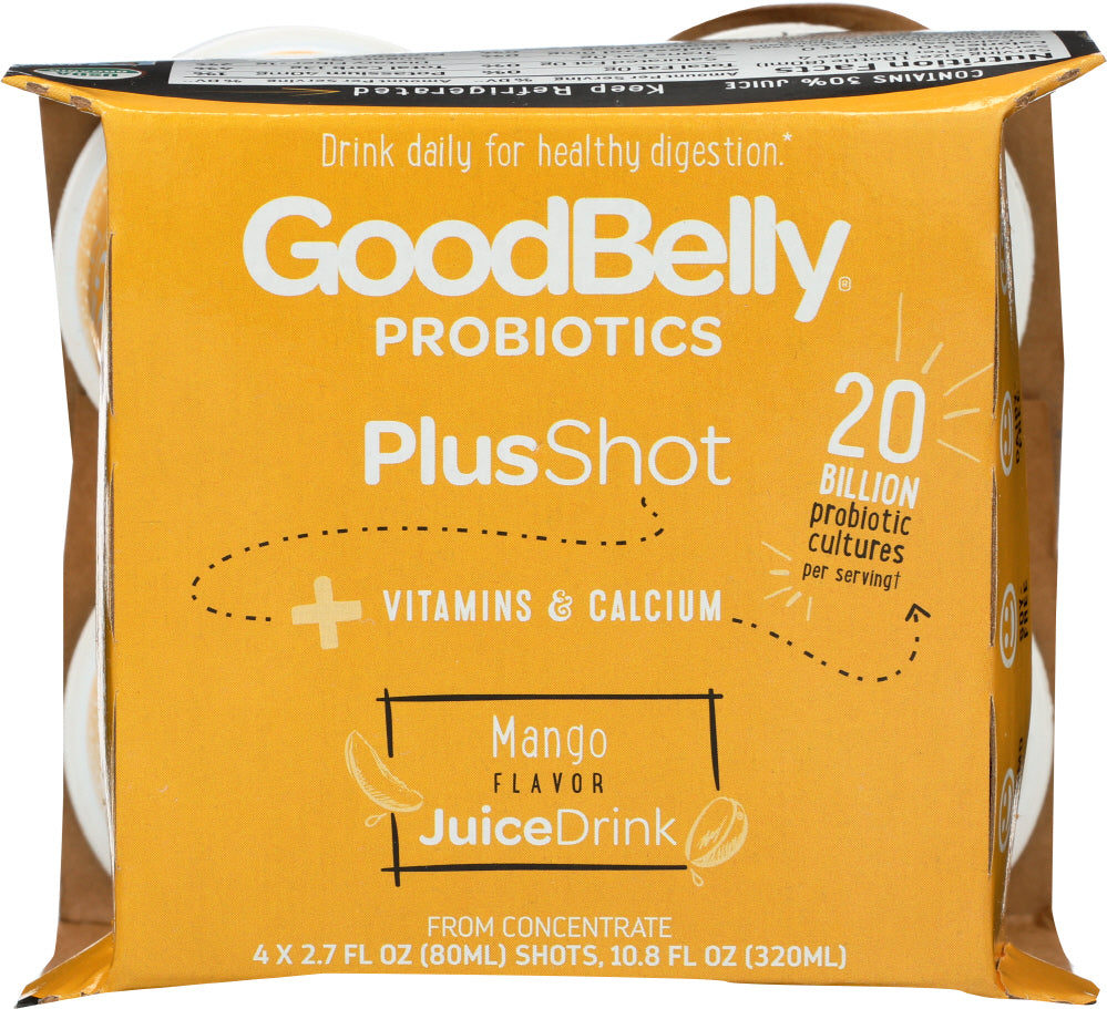 GOOD BELLY: PlusShot Mango Probiotic Juice 4 Pack, 2.7 oz