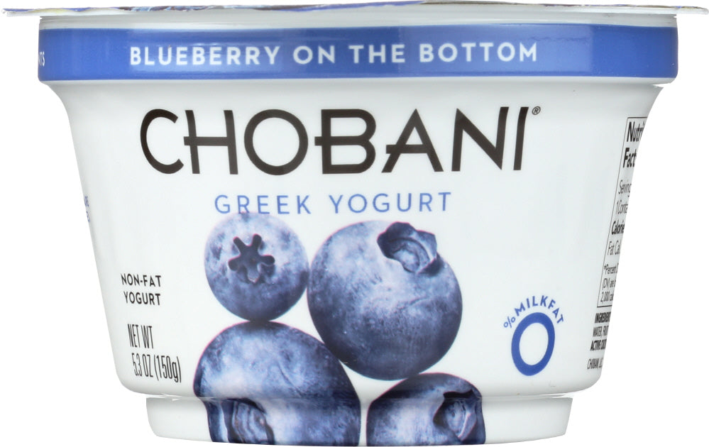 CHOBANI: Non-Fat Greek Yogurt Blueberry on the Bottom, 5.3 oz