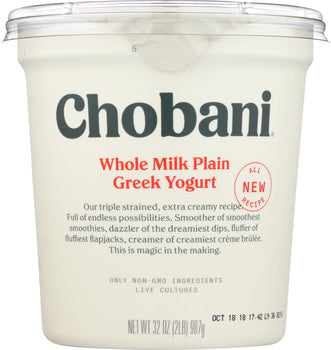 CHOBANI: Whole Milk Plain Greek Yogurt, 32 oz