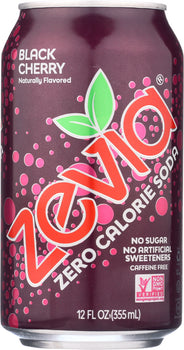 ZEVIA: All Natural Zero Calorie Soda Black Cherry 6-12 fl oz, 72 fl oz