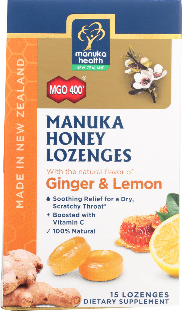 MANUKA HEALTH: Lozenge Honey Ginger & Lemon , 15 pc