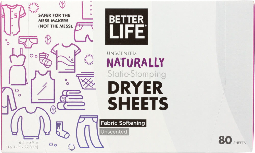 BETTER LIFE: Naturally Static Stomping Unscented Dryer Sheets, 80 pc