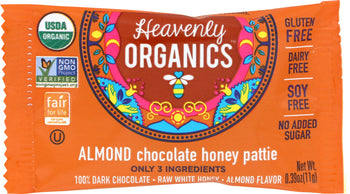 HEAVENLY ORGANICS: Almond Honey Chocolate Pattie, Gluten & Dairy Free, 0.39 oz