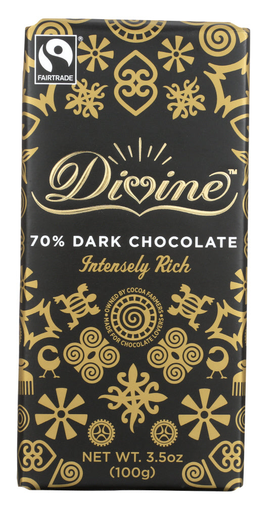 DIVINE CHOCOLATE: Chocolate Bar Dark 70%, 3.5 oz