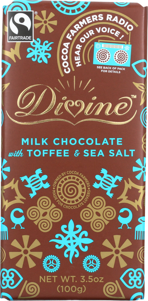 DIVINE CHOCOLATE: 38% Milk Chocolate Toffee & Sea Salt, 3.5 oz