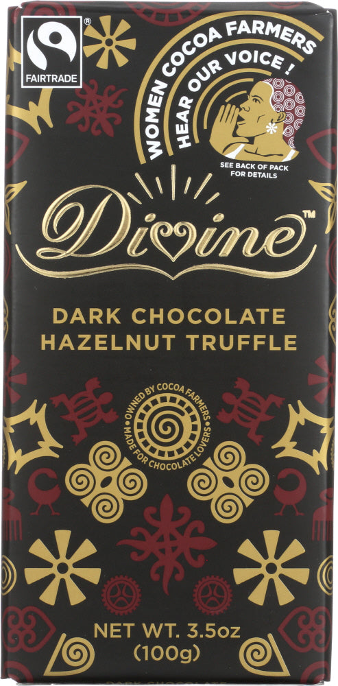 DIVINE CHOCOLATE: Dark Chocolate Hazelnut Truffle, 3.5 oz