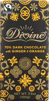 DIVINE: Chocolate 70 % Dark Chocolate With Ginger & Orange, 3.5 oz