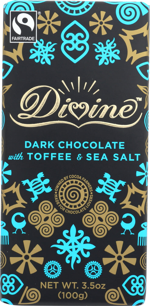 DIVINE CHOCOLATE: Chocolate Bar Dark with Toffee and Sea Salt, 3.5 oz