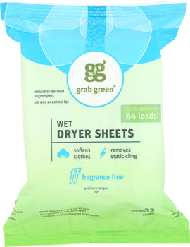 GRABGREEN: Wet Dryer Sheets Fragrance Free, 8.64 oz