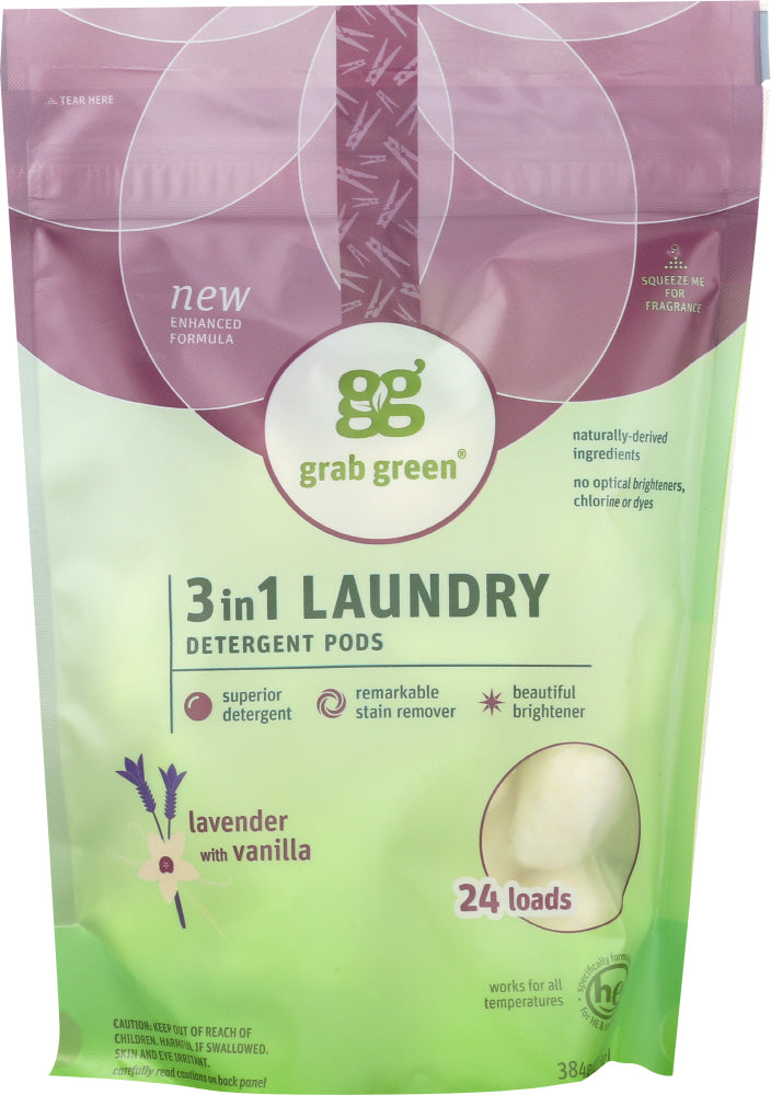 GRABGREEN: 3-in-1 Laundry Detergent Pods Lavender 24 Loads, 15.2 Oz