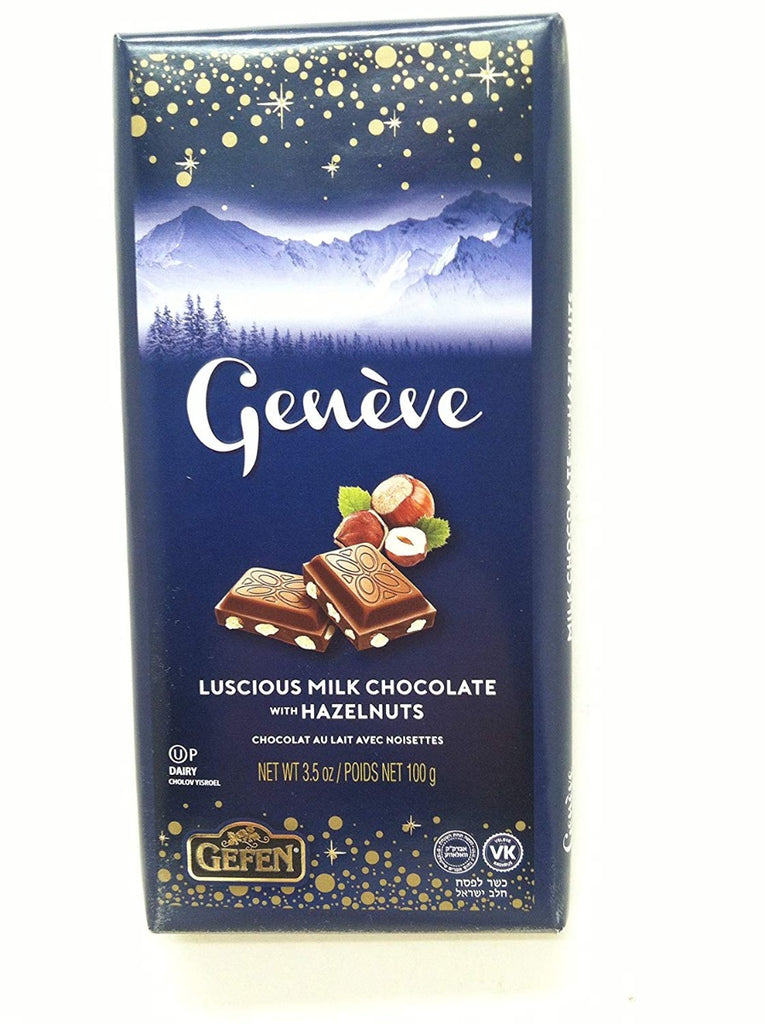 GEFEN: Geneve Milk Chocolate Bar With Hazelnuts, 3.5 oz