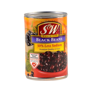 S & W: Black Beans Premium 50% Less Sodium, 15 oz