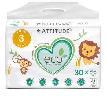 ATTITUDE: Biodegradable Baby Diapers Size 3, 30 un