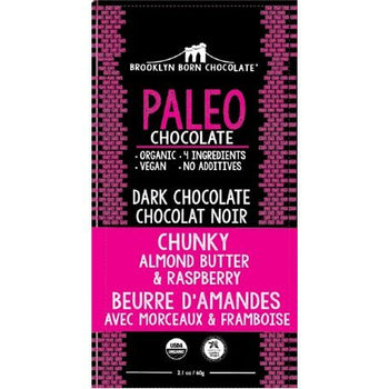 BROOKLYN BORN CHOCOLATE: Paleo Dark Chocolate Almond Butter and Raspberry, 2.1 oz