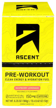 ASCENT: Preworkout Raspberry Lemonade 15pk, 6.35 oz