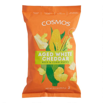 COSMOS CREATIONS: Aged White Cheddar Rice and Corn Puffs, 5.5 oz