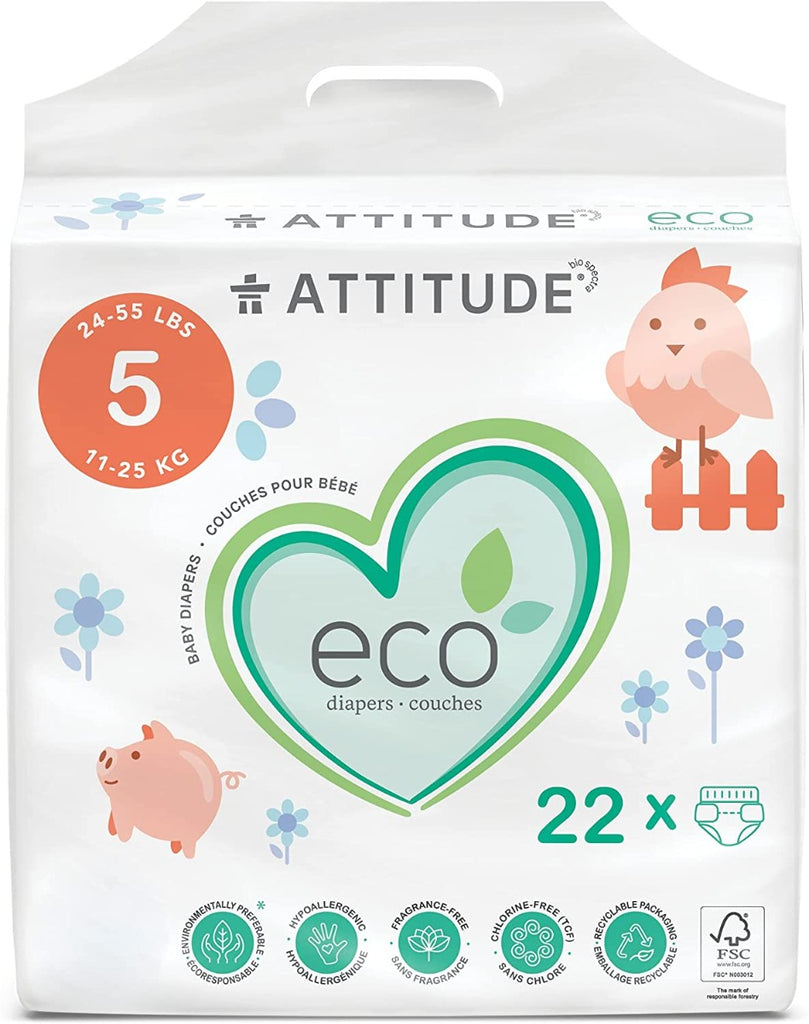 ATTITUDE: Baby Junior Diaper Size 5, 22 un