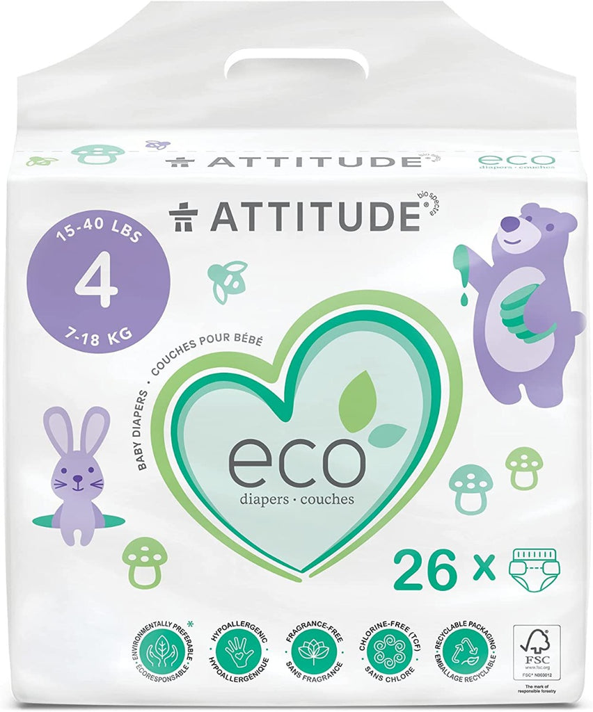 ATTITUDE: Baby Diapers Size 4, 26 un