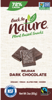 BACK TO NATURE: 72 Percent Dark Belgian Chocolate Bar, 3 oz