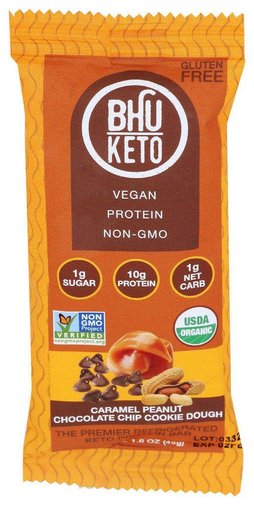 BHU FOODS: Caramel Peanut Chocolate Chip Cookie Dough Keto Protein Bar, 1.6 oz